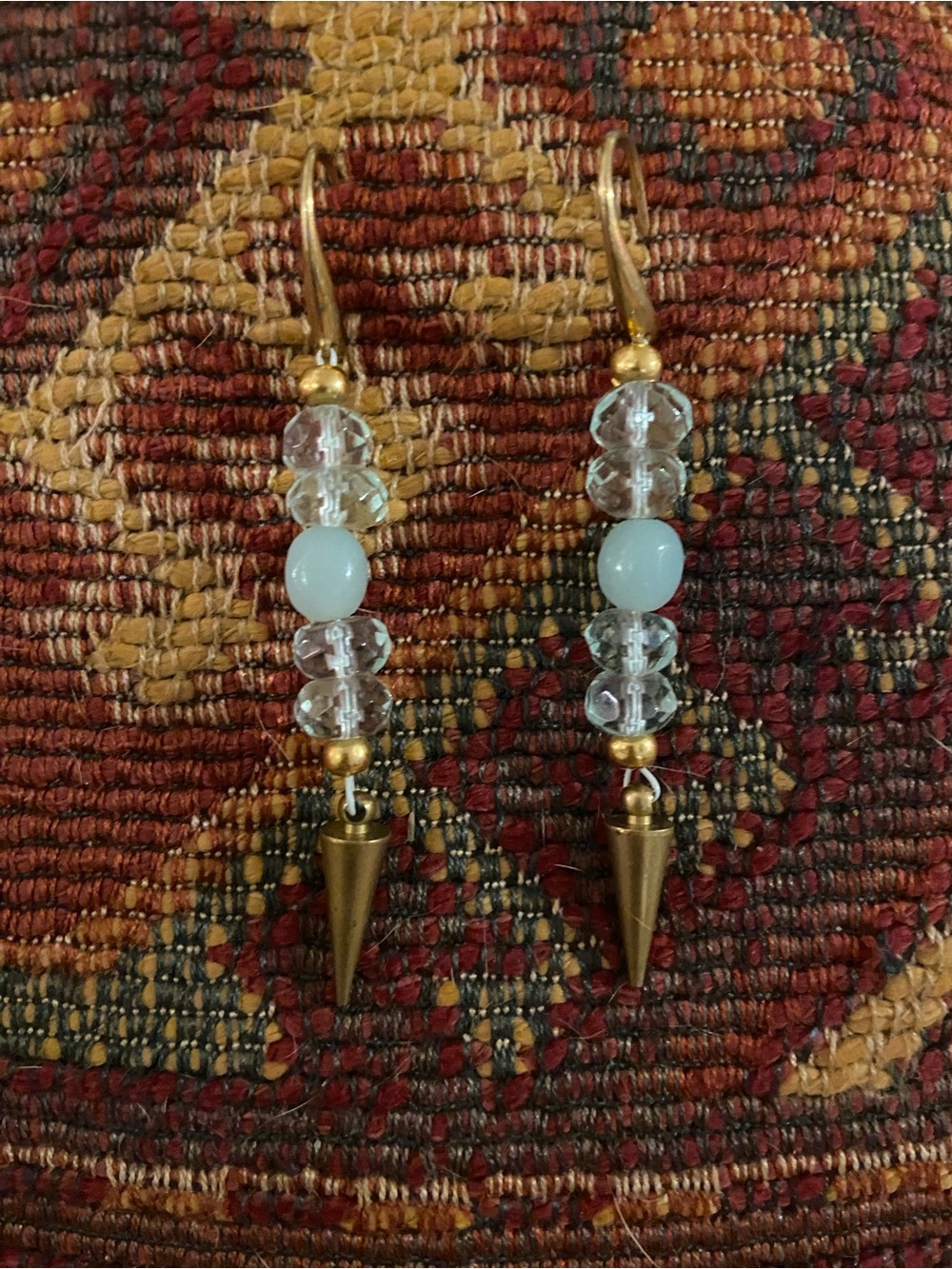 Raw Brass Spike Earrings with Blue Topaz